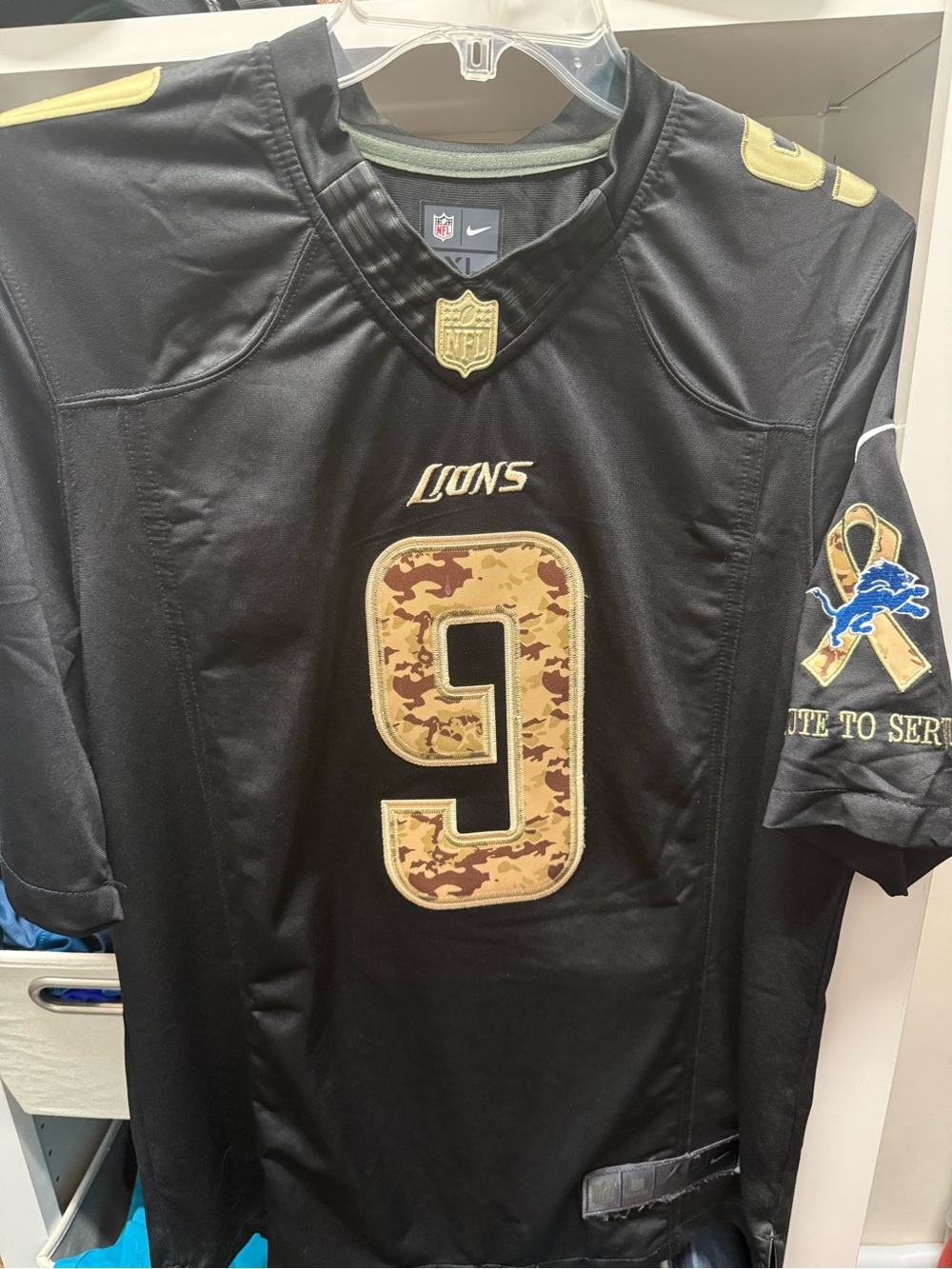 Nike Black Jersey with Gold-Tan Camo #9 Lions Patch